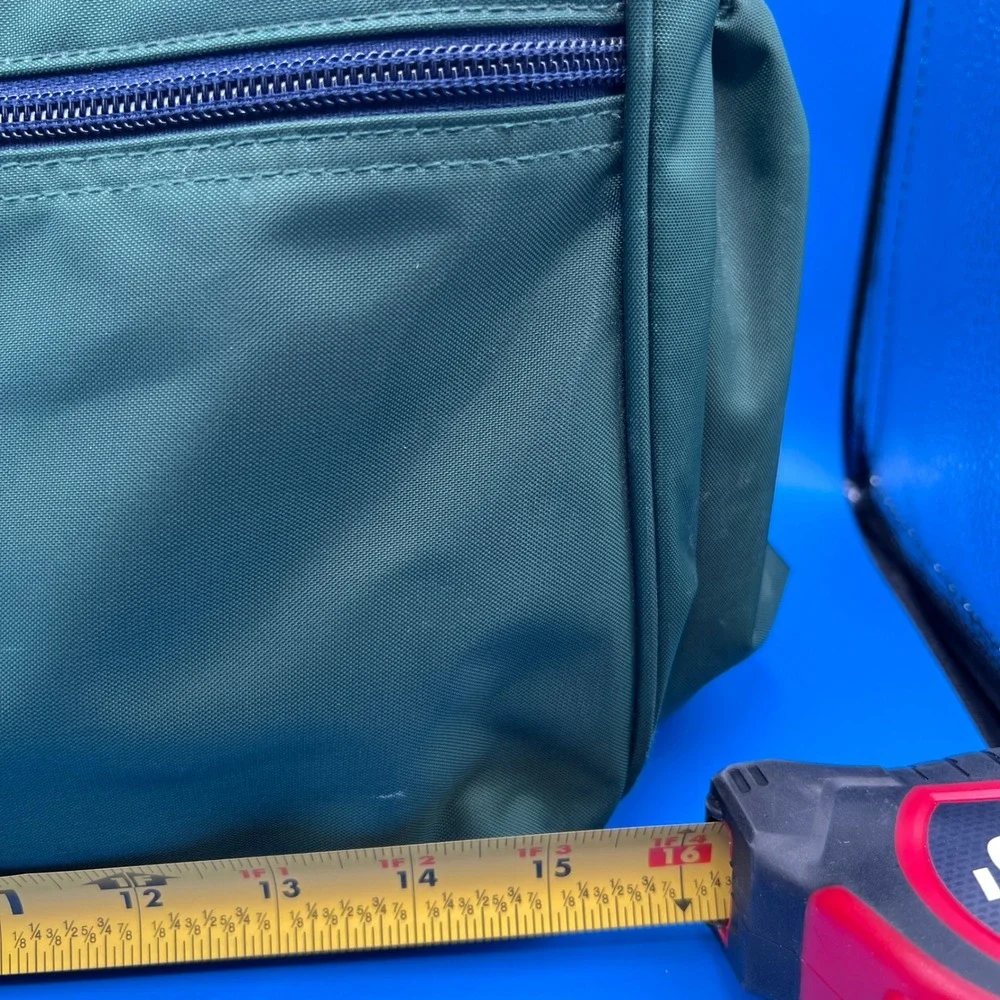 Lands End VTG Square Bag Green Navy Nylon Travel Carry On Shoulder Bag